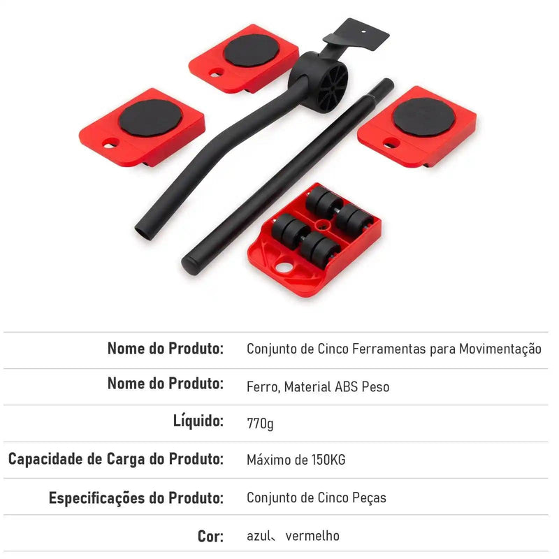 Suporte Para Levantar e Mover Móveis Pesados Kit Com 5 Peças